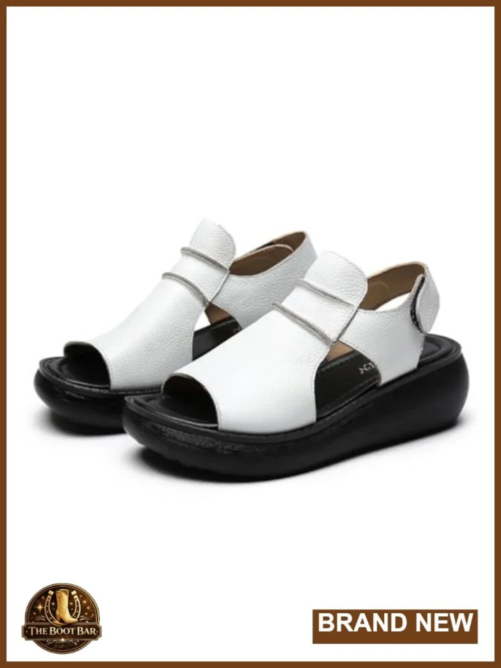 Women's Slingback Wedge Platform Sandals Cowhide Leather Casual Peep Toe Heeled